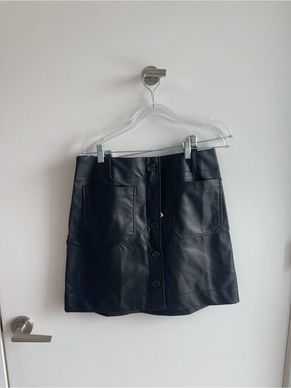 Mauve Black Faux Leather Button-Front Mini Skirt